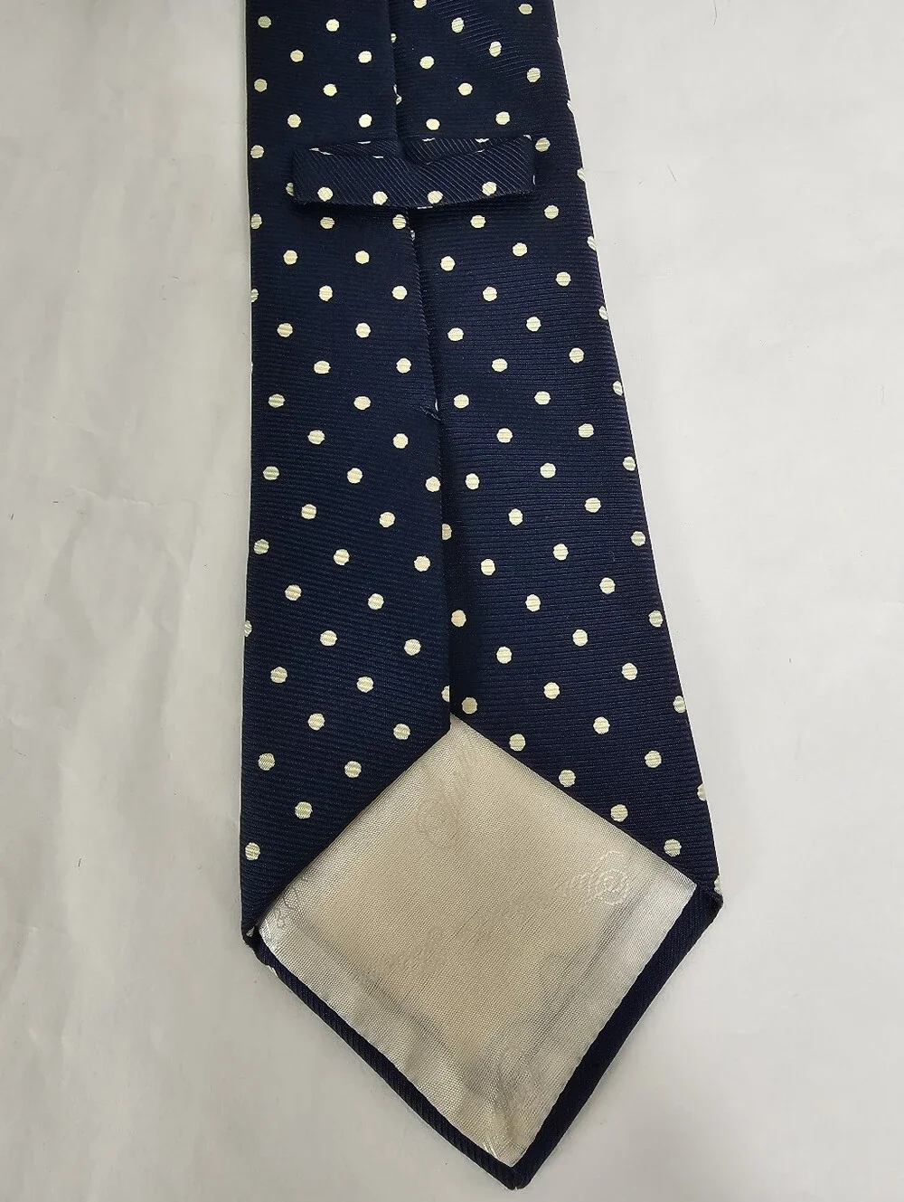 Turnbull & Asser Navy Cream Polka Dot 100% Silk Tie British Luxury - Picture 4 of 7